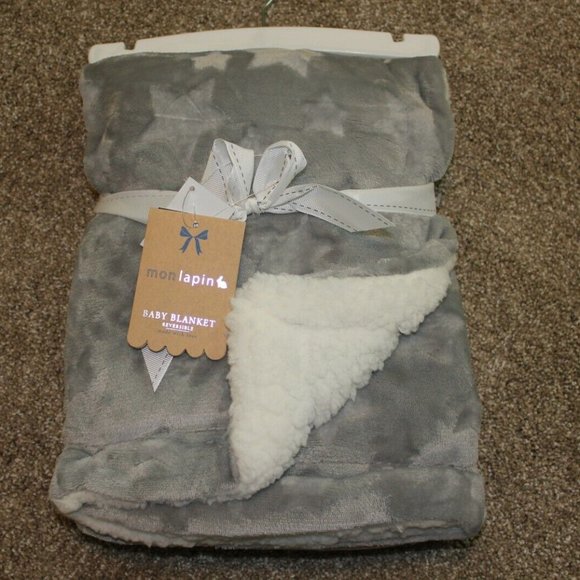 Mon Lapin Bedding Mon Lapin Gray Star Reversible Baby Blanket Ivory